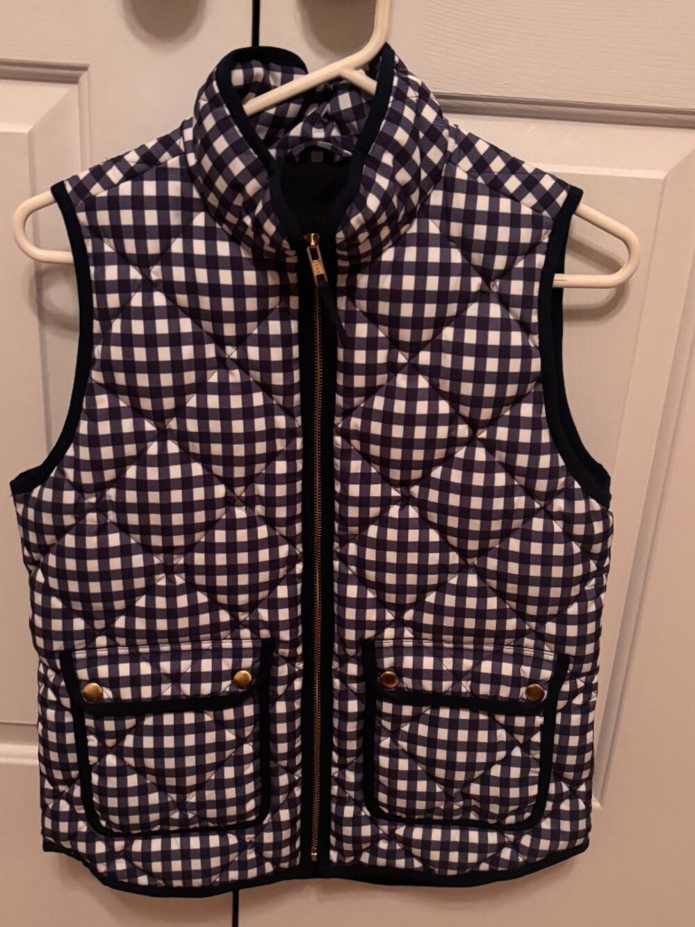 J. Crew Women's Quilted Vest - Navy/White Gingham - Size XS